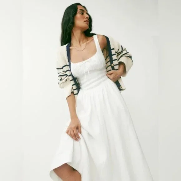 NEW Reformation Balia Linen Sleeveless Midi Dress in White | US 4 UK 8 - Picture 3 of 16